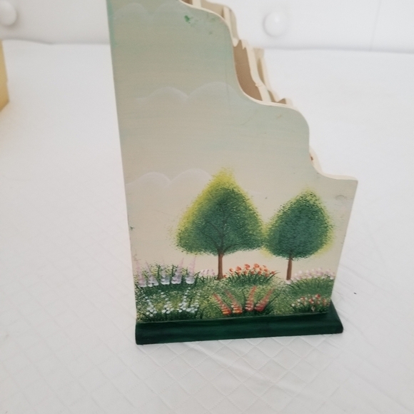 Decorative Wood Mail Caddy House With Trees Scenery - Picture 5 of 6
